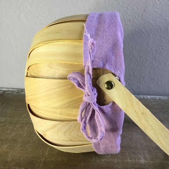 Round basket with movable handle and lilac fabric washable liner farmers market - Picture 6 of 7